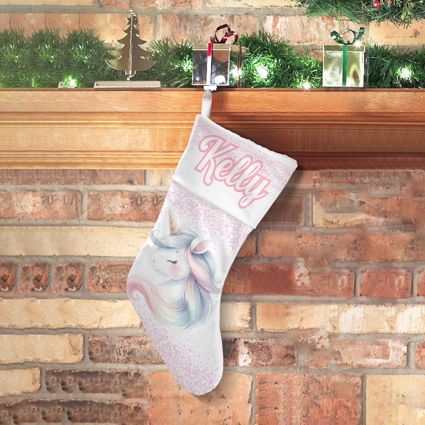 Pink Unicorn Christmas Stocking Custom Name Santa Socks Gift