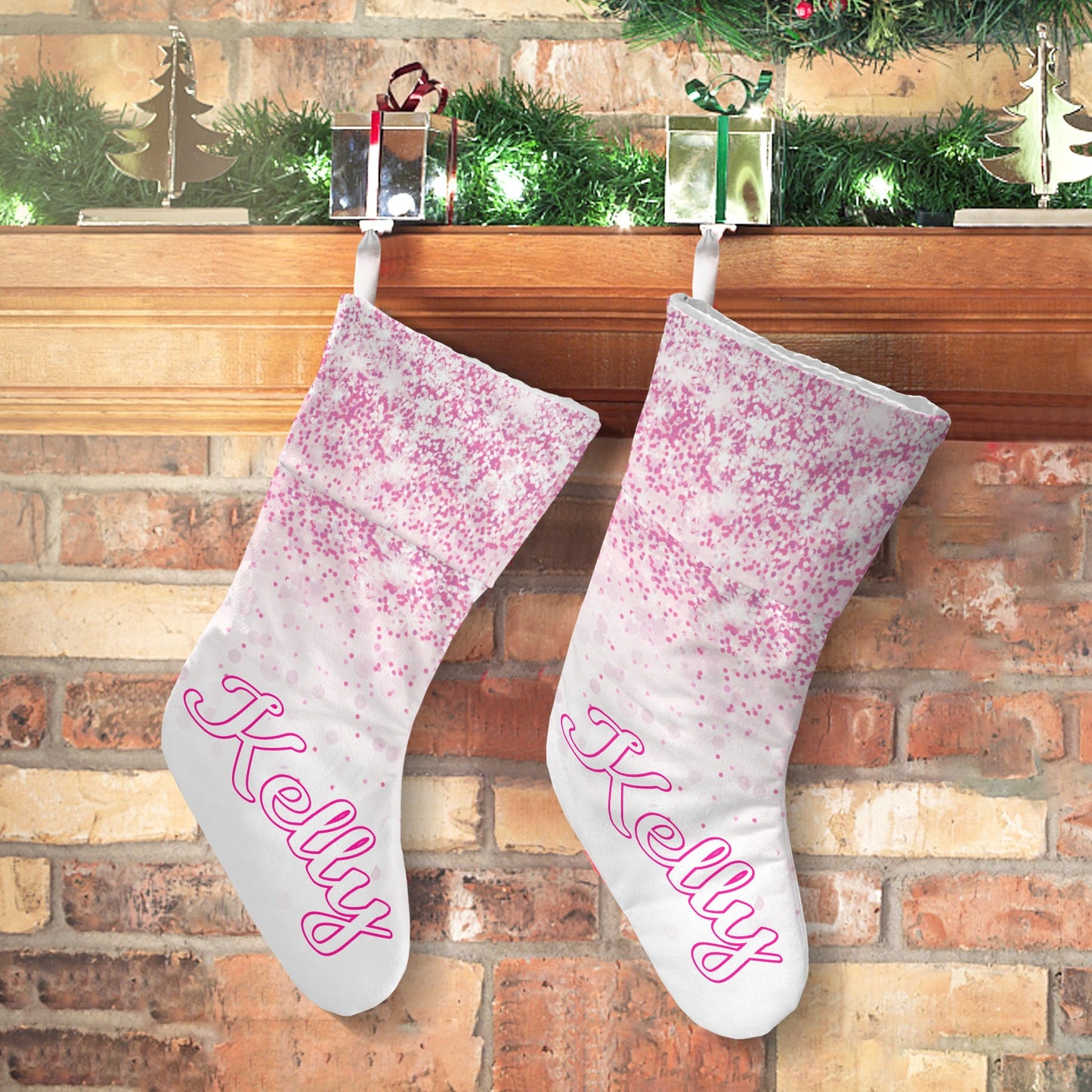 Pink Christmas Stocking Custom Name Santa Socks Gift