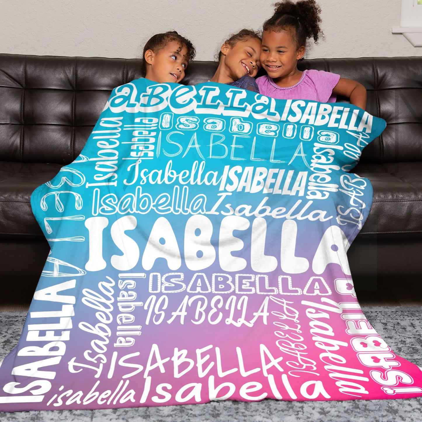 Blue Pink Gradient Flannel Blanket Name Blanket Personalized Blanket for Adult Kids Flannel Customize Throw Blanket Custom