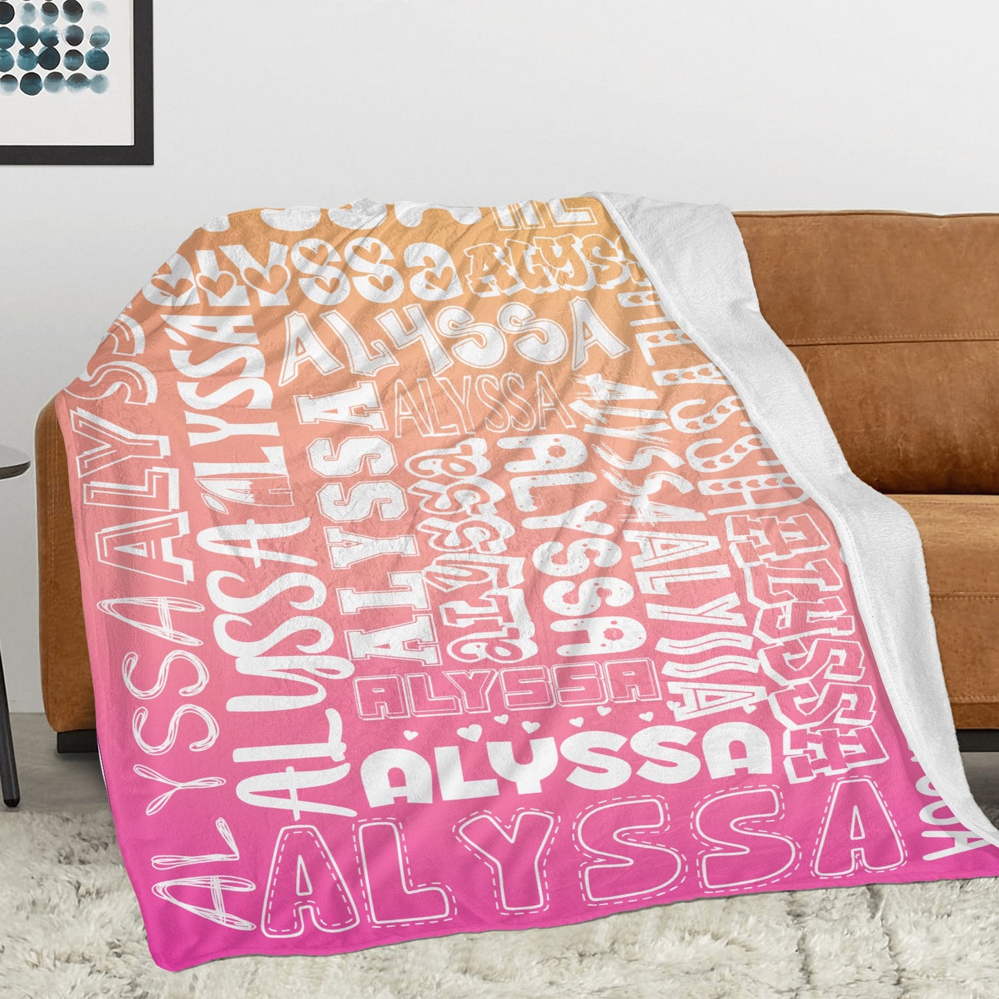 Orange Rose Gradient Flannel Blanket Name Blanket Personalized Blanket for Adult Kids Flannel Customize Throw Blanket Custom