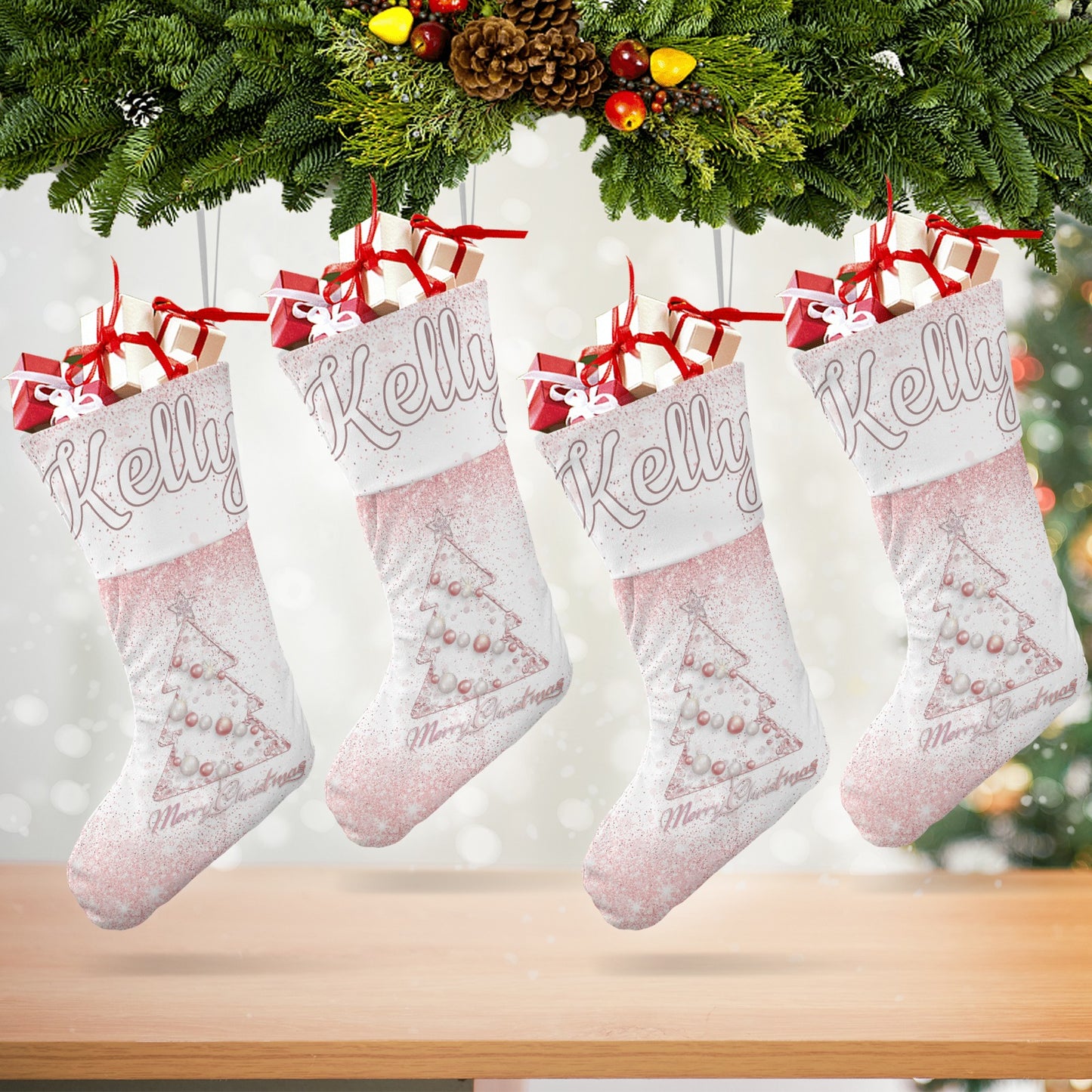 Christmas Tree Christmas Stocking Custom Name Santa Socks Gift