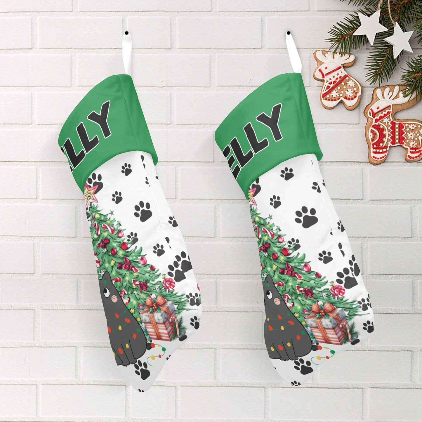Black Cat Christmas Stocking Custom Name Santa Socks Gift