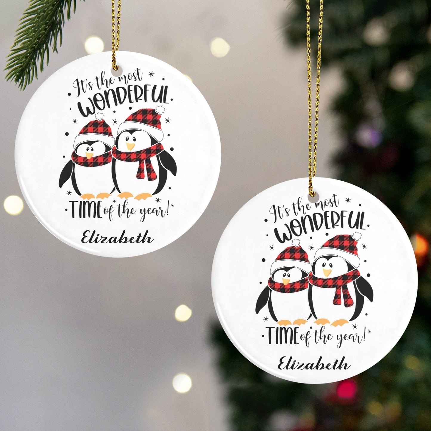 Penguin Christmas Ornaments Custom Name Santa Gift
