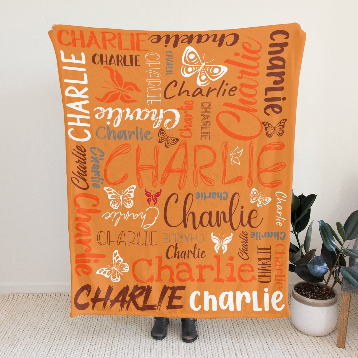 Orange Flannel Blanket Custom Name Blanket Gift for Men Women