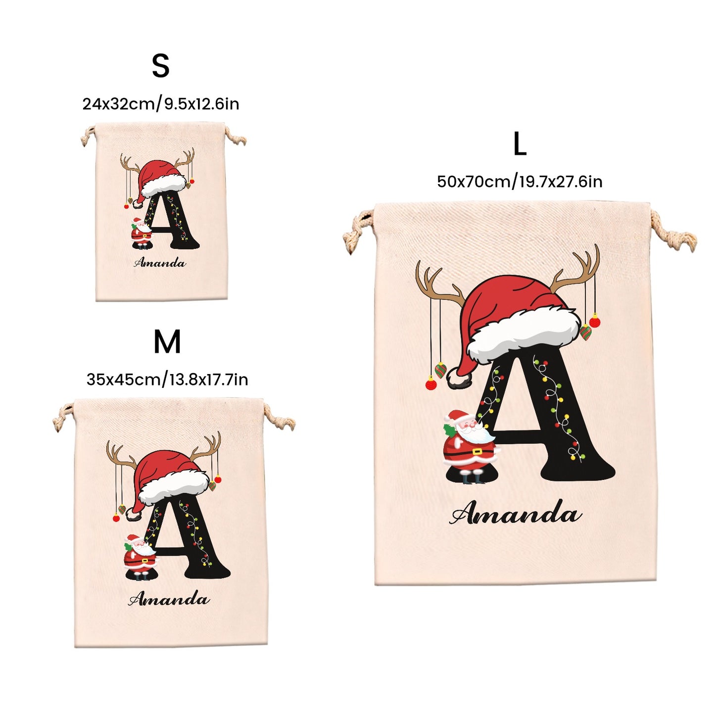 Initials Christmas Gift Bag Custom Santa Gift Bags your Name