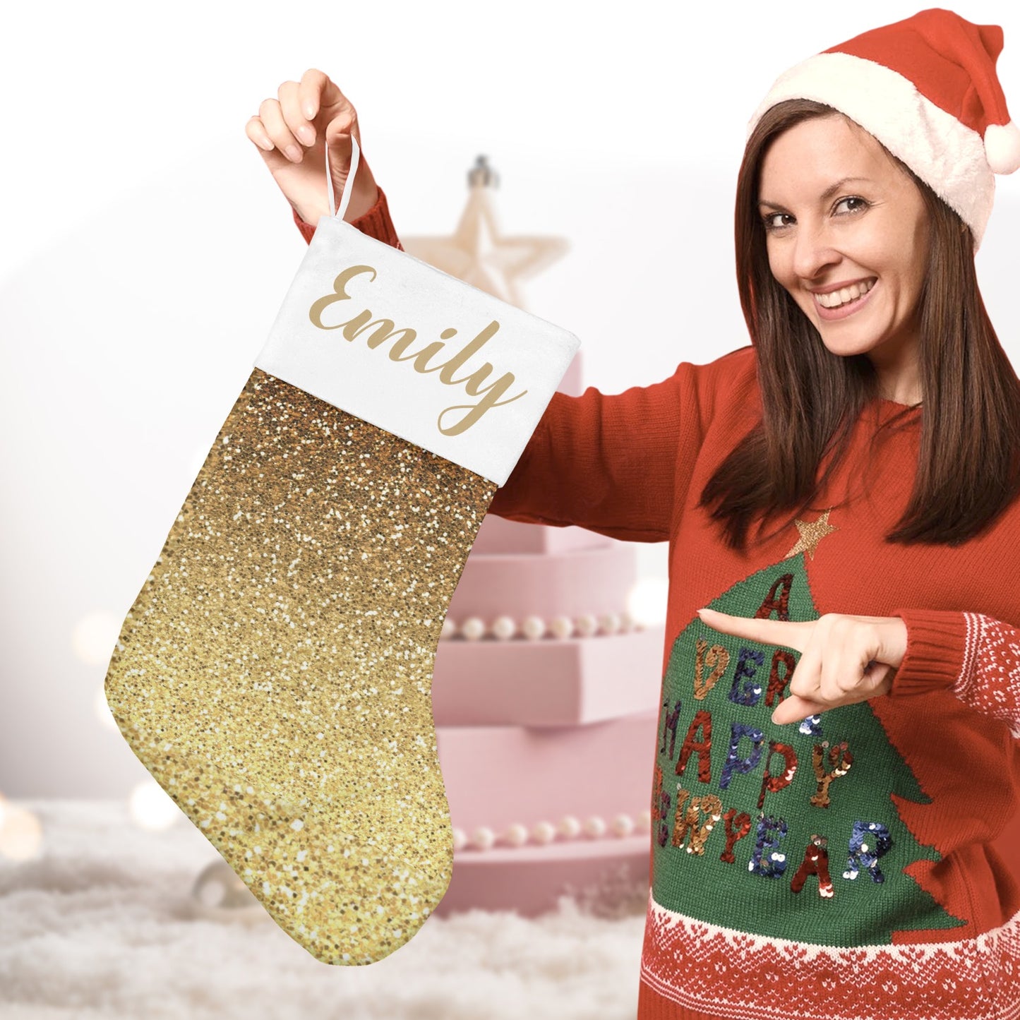 Gold Glitter Christmas Stocking Custom Name Christmas Socks Gift