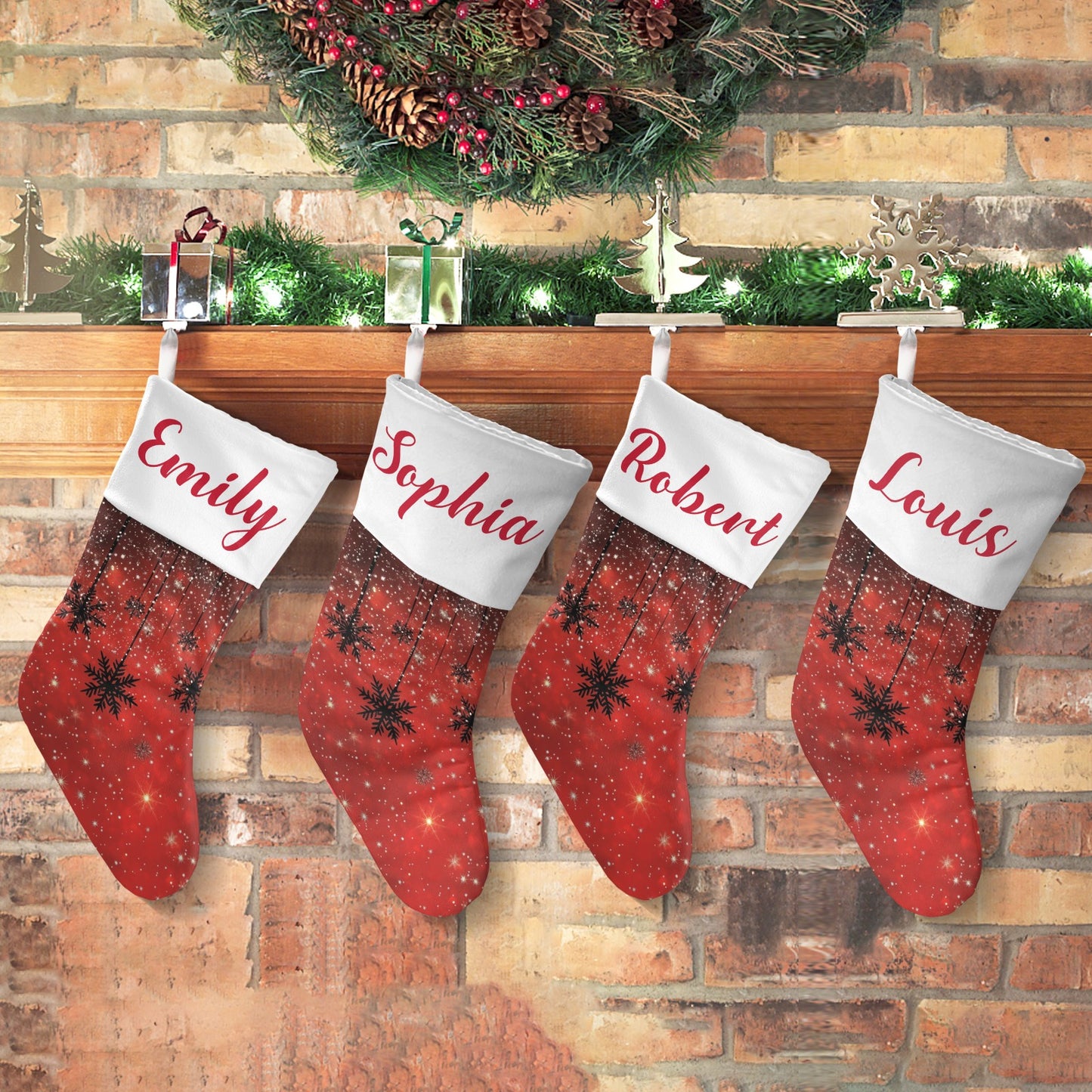 Snowflakes Red Christmas Stocking Custom Name Christmas Socks Gift