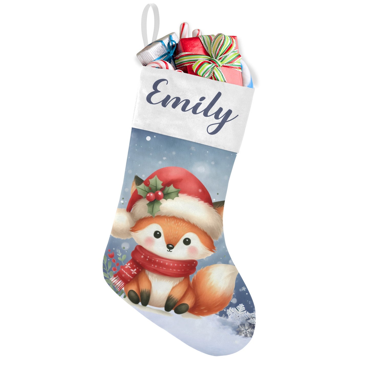Cute Fox Christmas Stocking Custom Name Christmas Socks Gift
