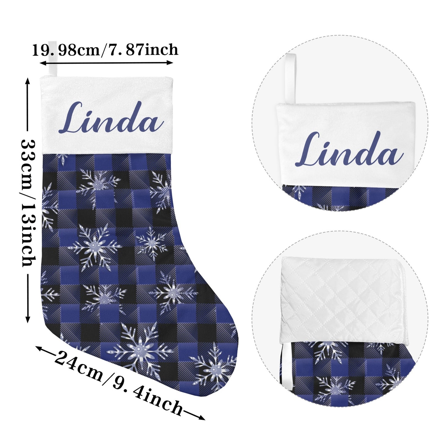 Blue Plaid Snowflakes Christmas Stocking Custom Name Christmas Socks Gift