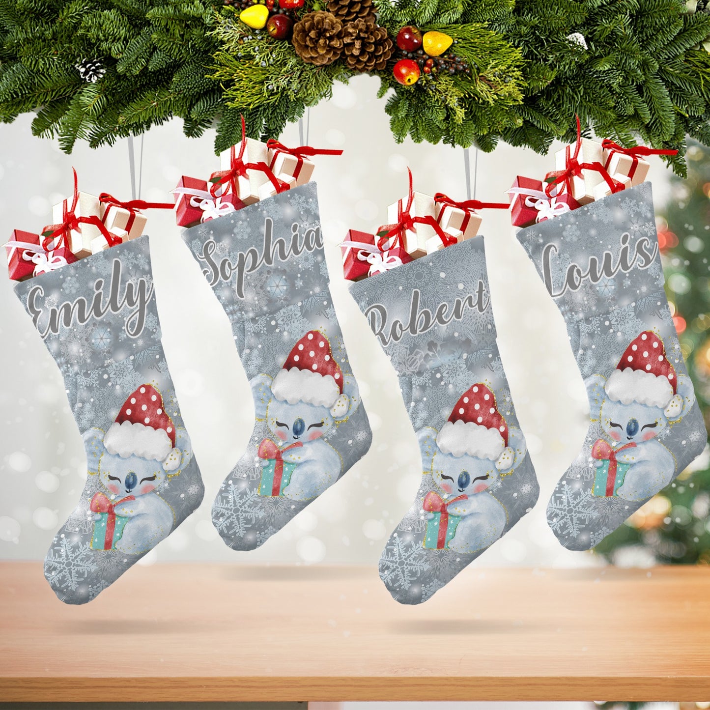 Koala Snowflake Christmas Stocking Custom Name Christmas Socks Gift