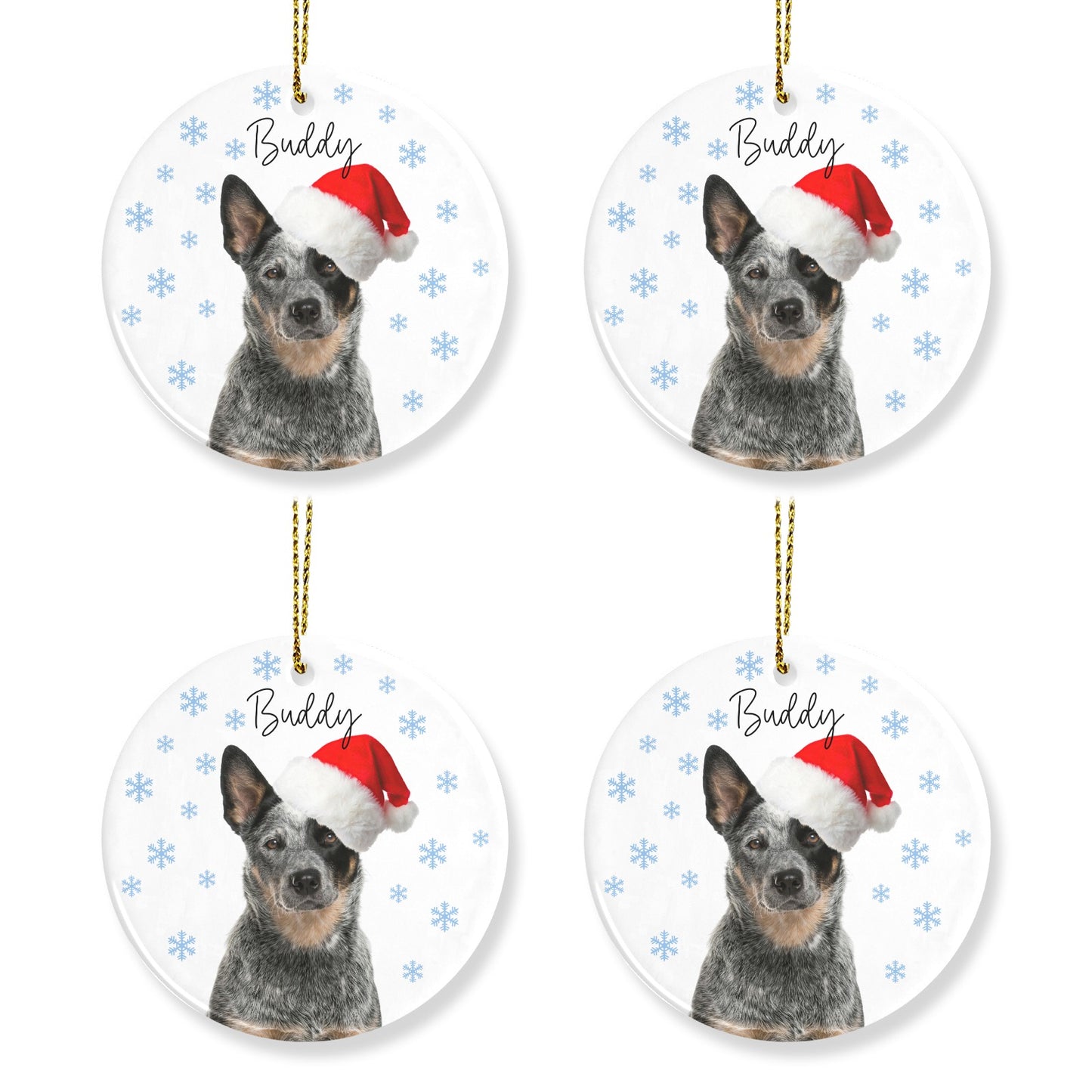 Snowflakes Dog Christmas Ornaments Custom Name Santa Gift