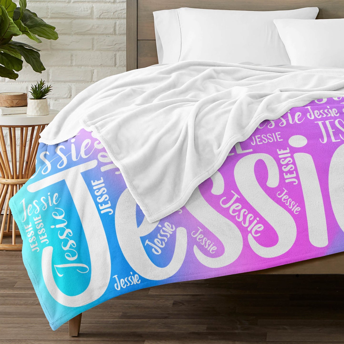 Blue Purple Flannel Blanket Custom Name Blanket Gift for Men Women