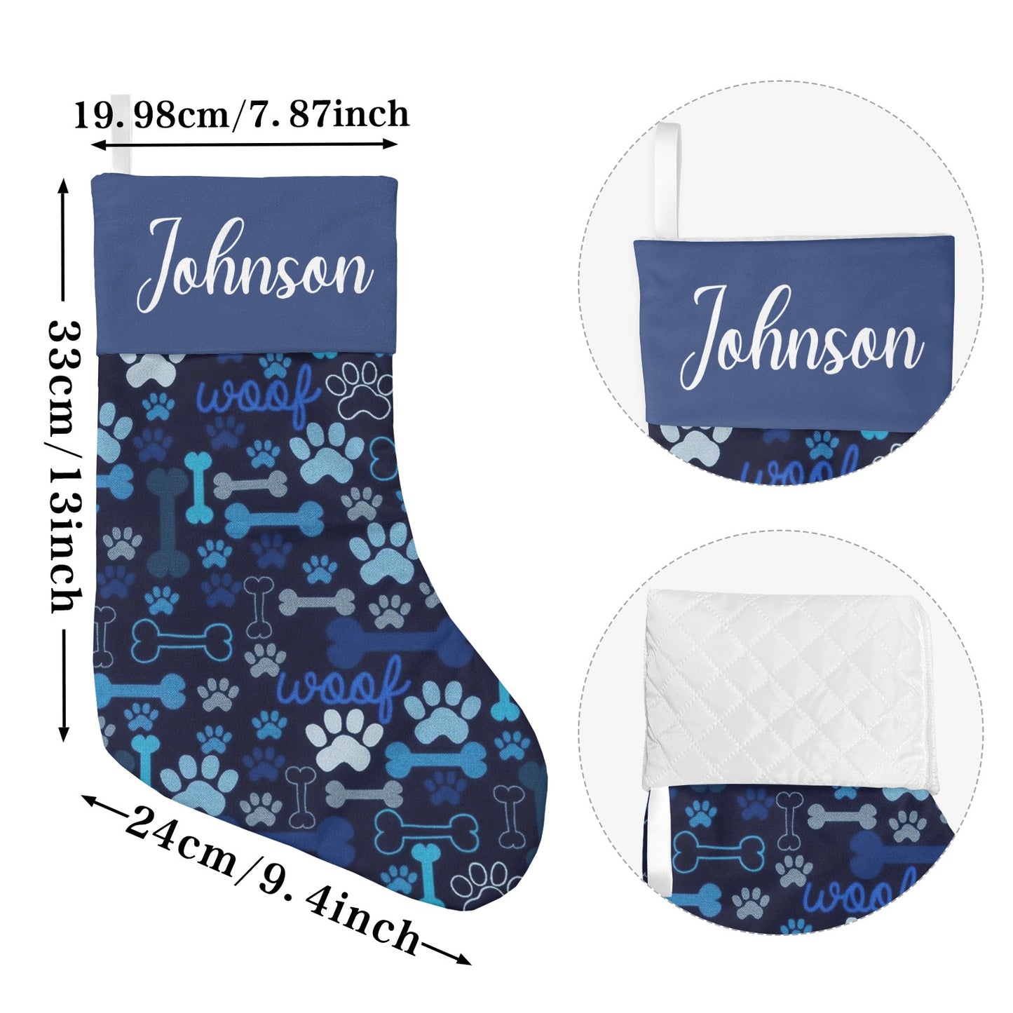 Dog Paw Navy Christmas Stocking Custom Name Christmas Socks Gift