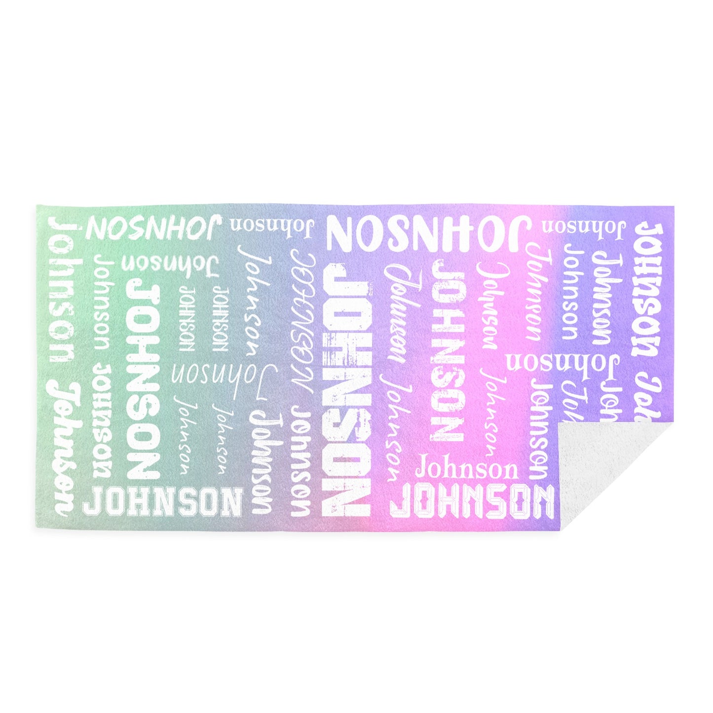 Purple Green Beach Towel Custom Cotton/Poly Blend Pool Towel - Blue - Personalize with Your Name - Standard Size