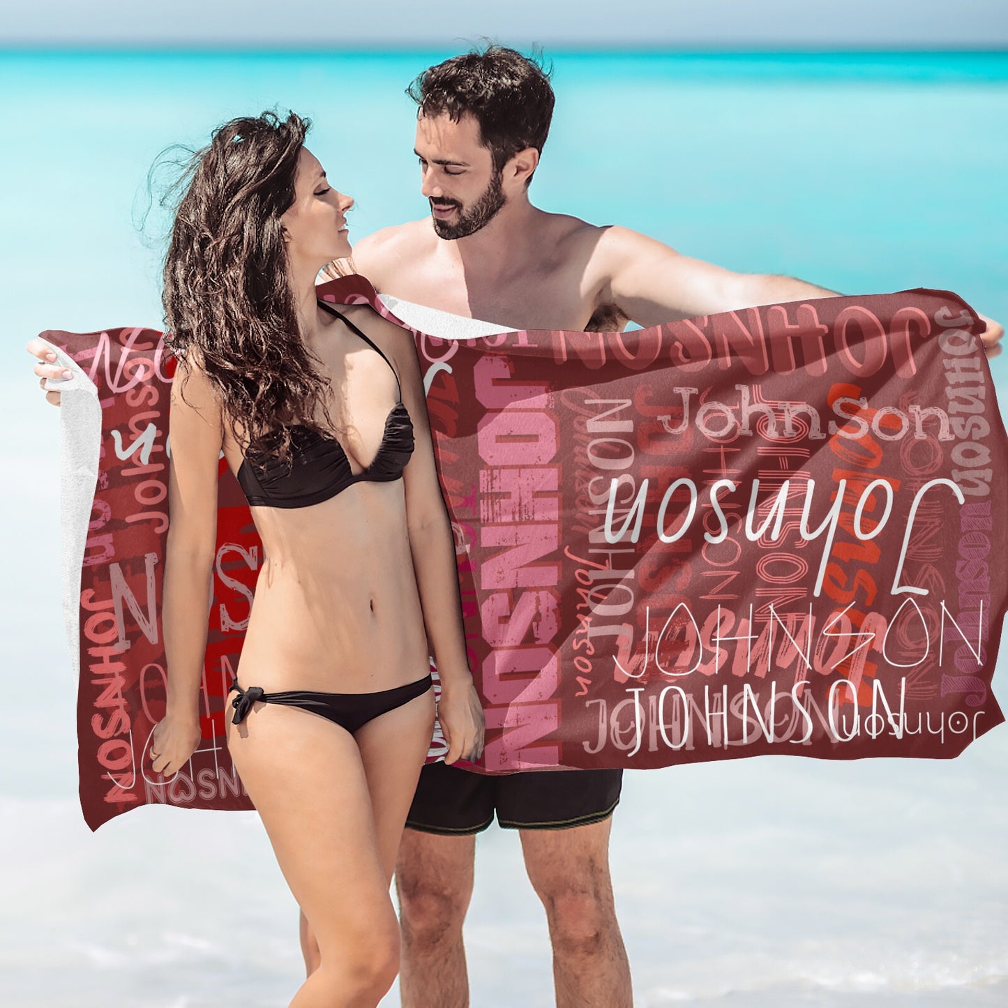 Red Beach Towel Custom Cotton/Poly Blend Pool Towel - Blue - Personalize with Your Name - Standard Size