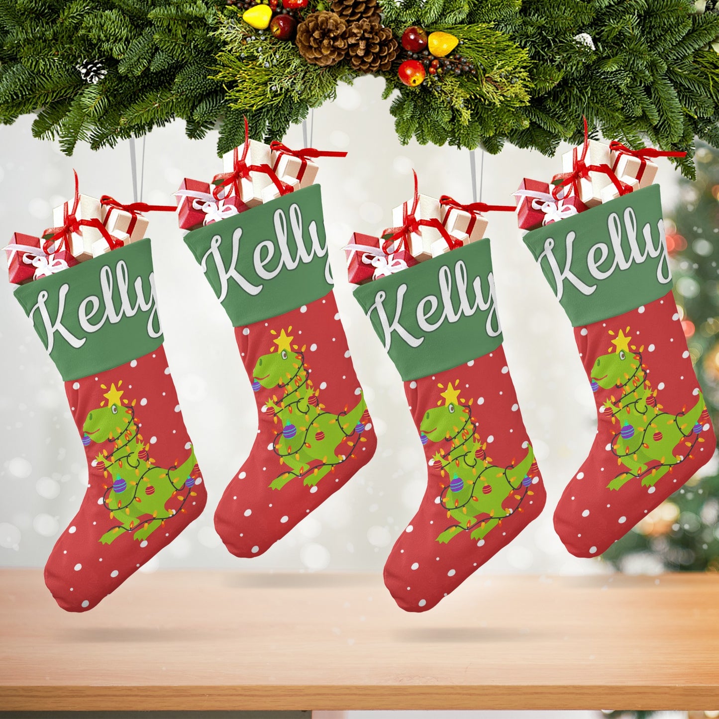 Dinosaur Star Christmas Stocking Custom Name Santa Socks Gift