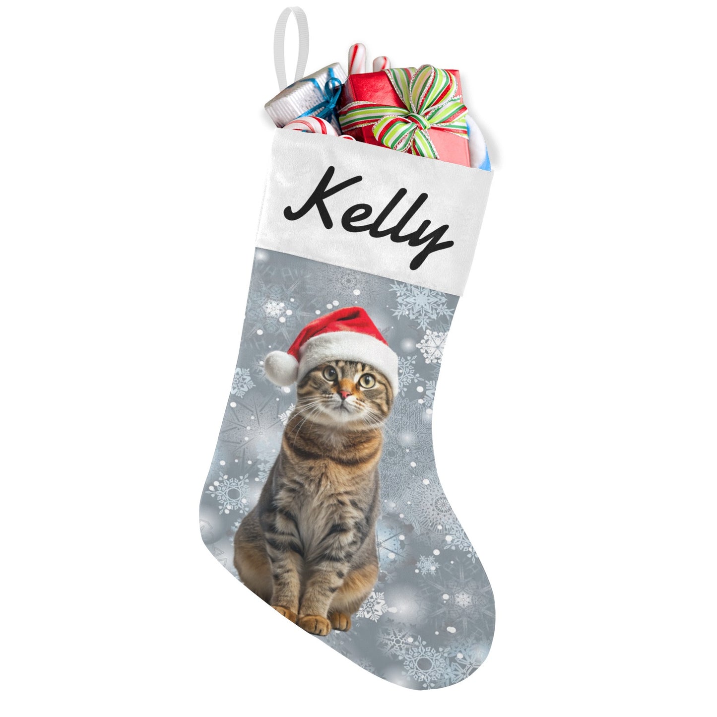 Cat Christmas Stocking Custom Name Santa Socks Gift