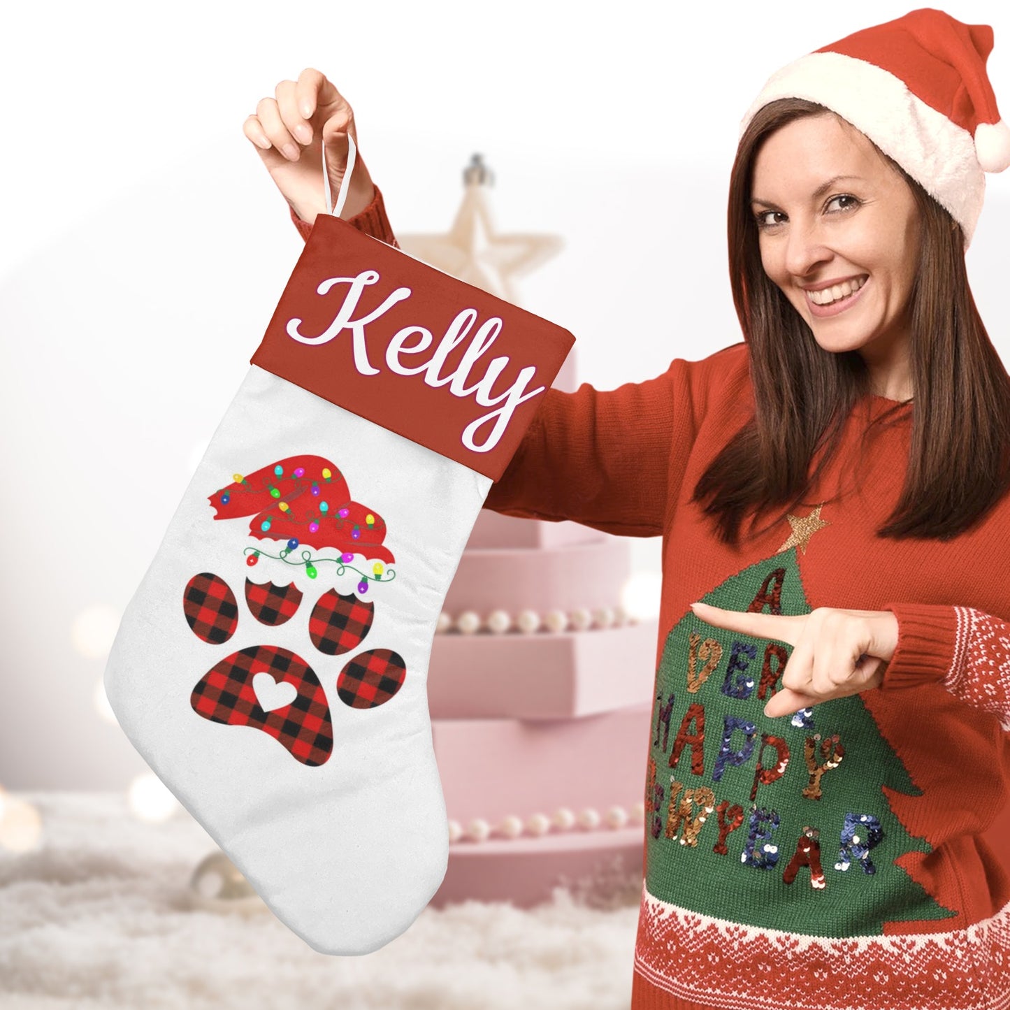 Santa's Hat Christmas Stocking Custom Name Santa Socks Gift