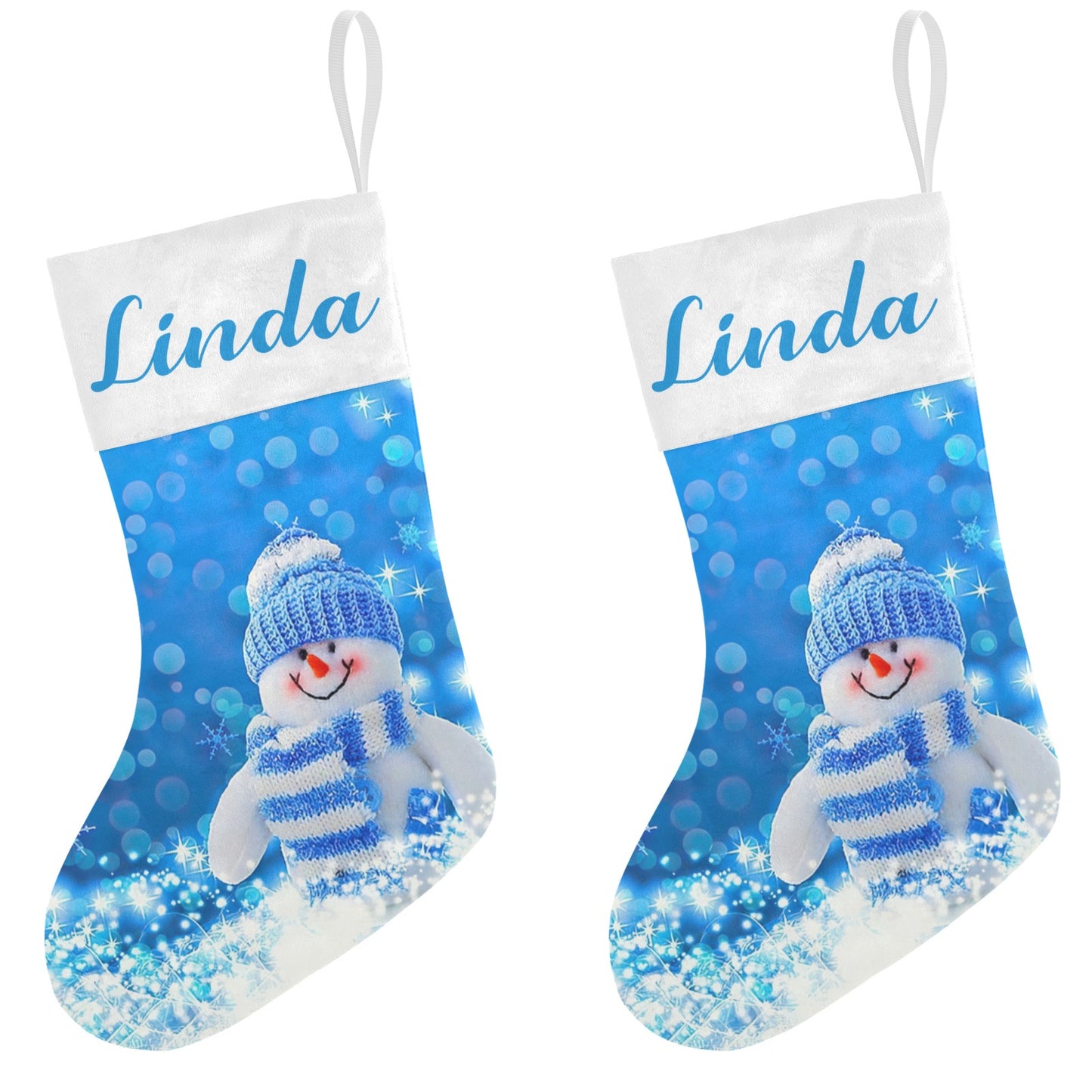 Snowman Blue Christmas Stocking Custom Name Christmas Socks Gift