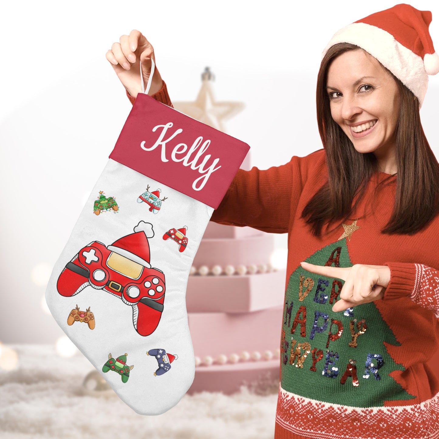 Games Console Christmas Stocking Custom Name Santa Socks Gift