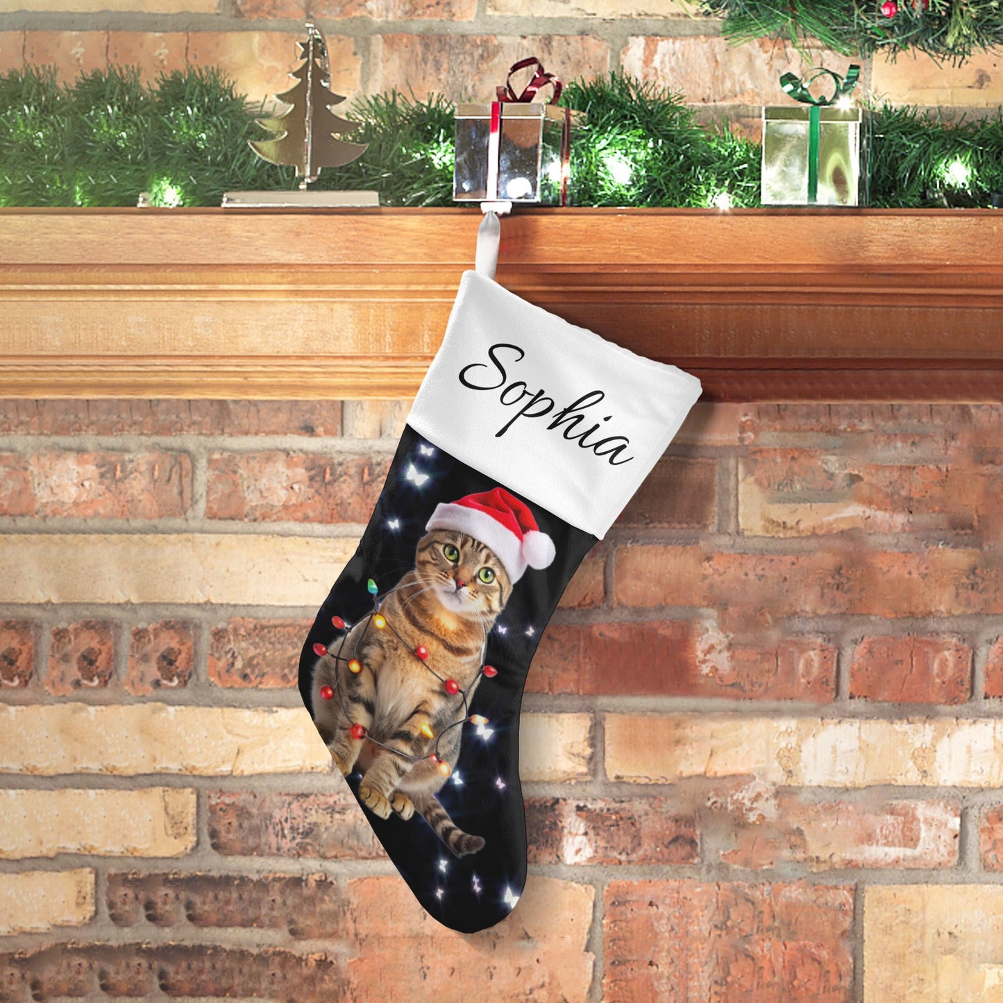 Cat Black Christmas Stocking Custom Name Santa Socks Gift