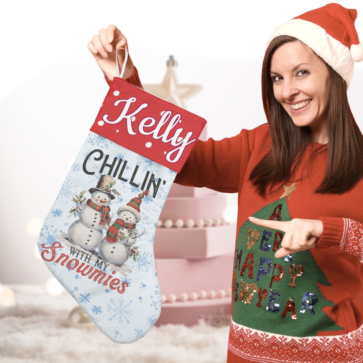 Snowman Snowflake Christmas Stocking Custom Name Santa Socks Gift