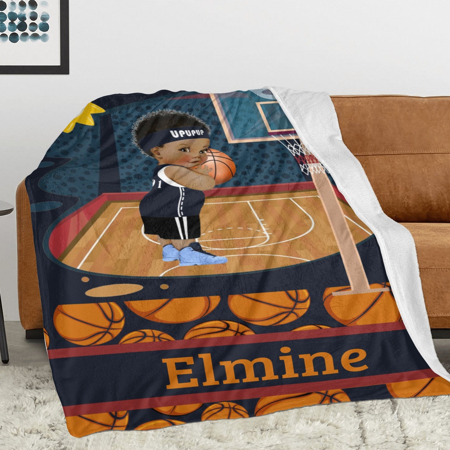 Basketball Boy Flannel Blanket Custom Name Blanket Gift for Men Women