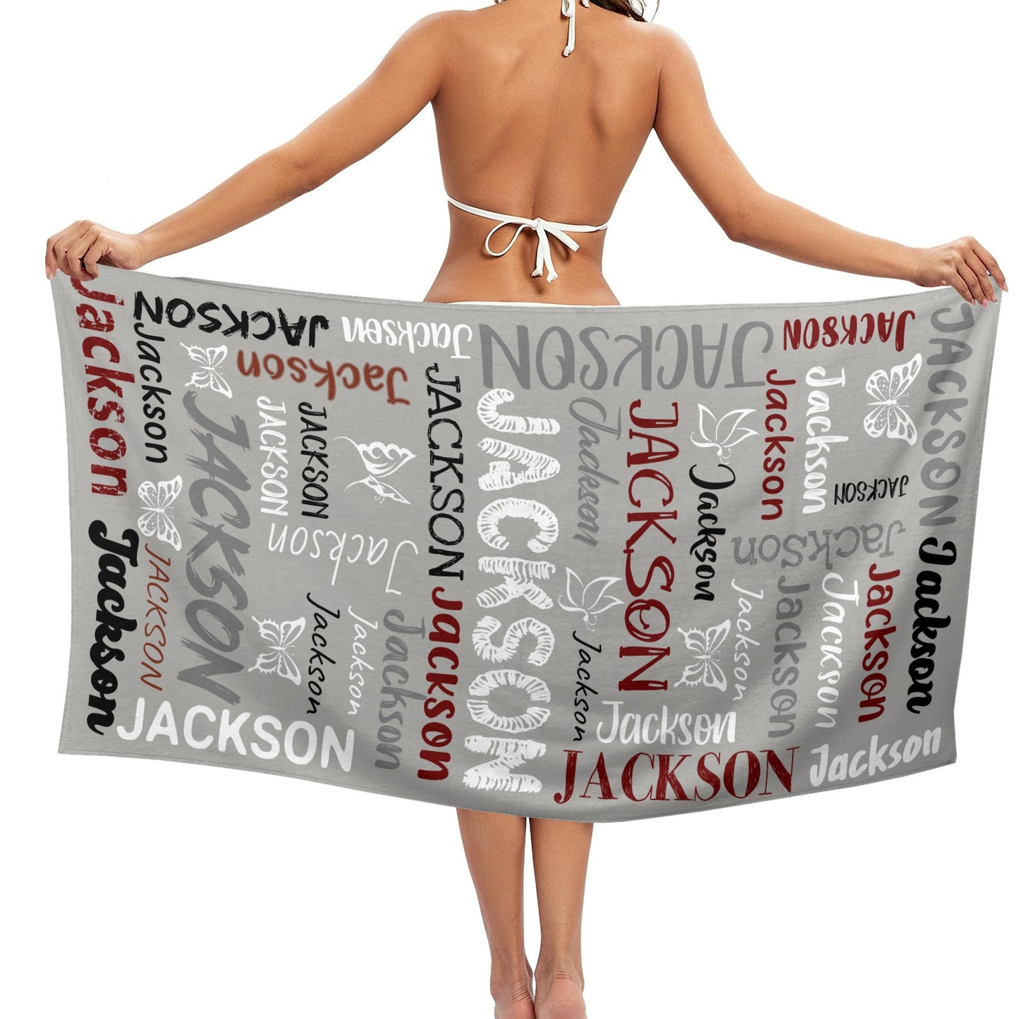 Grey Beach Towel Custom Cotton/Poly Blend Pool Towel - Blue - Personalize with Your Name - Standard Size