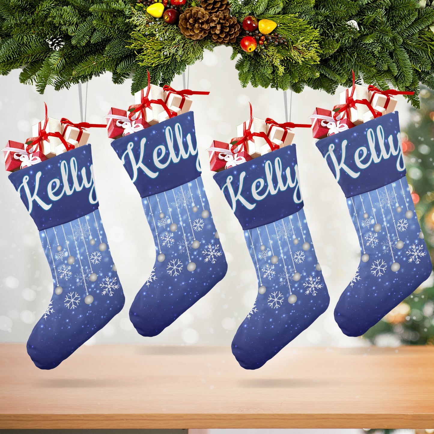 Blue Starry Sky Christmas Stocking Custom Name Santa Socks Gift