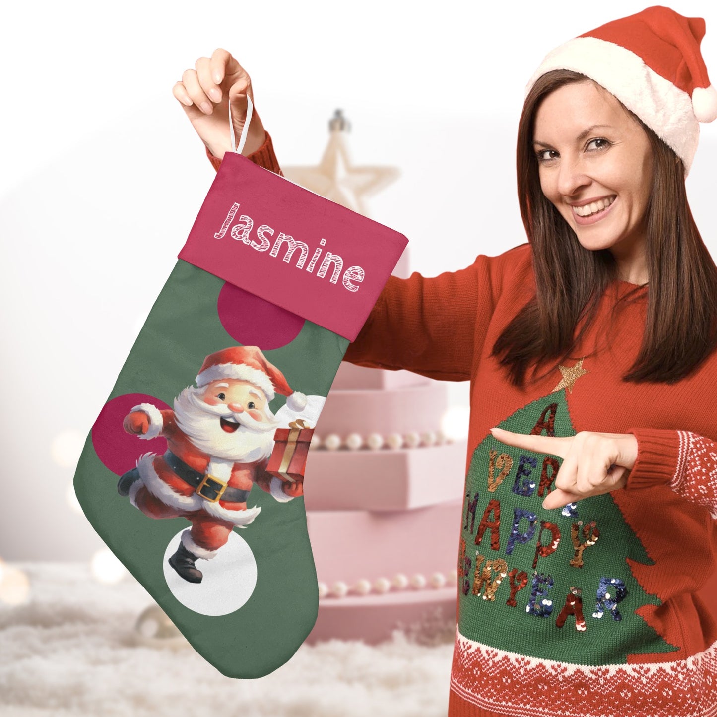 Tie Bow Santa Christmas Stocking Custom Name Santa Socks Gift
