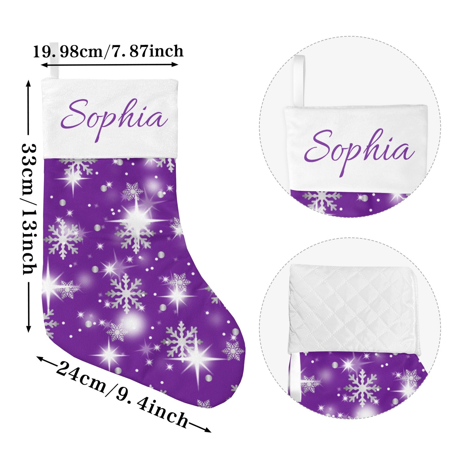 Snow flake purple Christmas Stocking Custom Name Santa Socks Gift