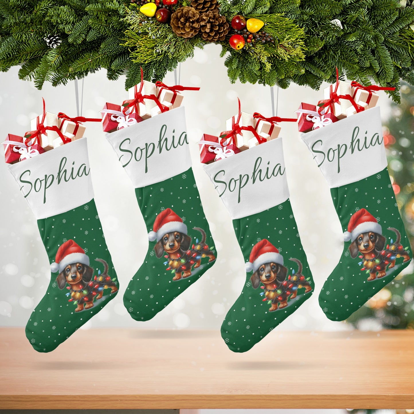 Sausage dog Christmas Stocking Custom Name Santa Socks Gift