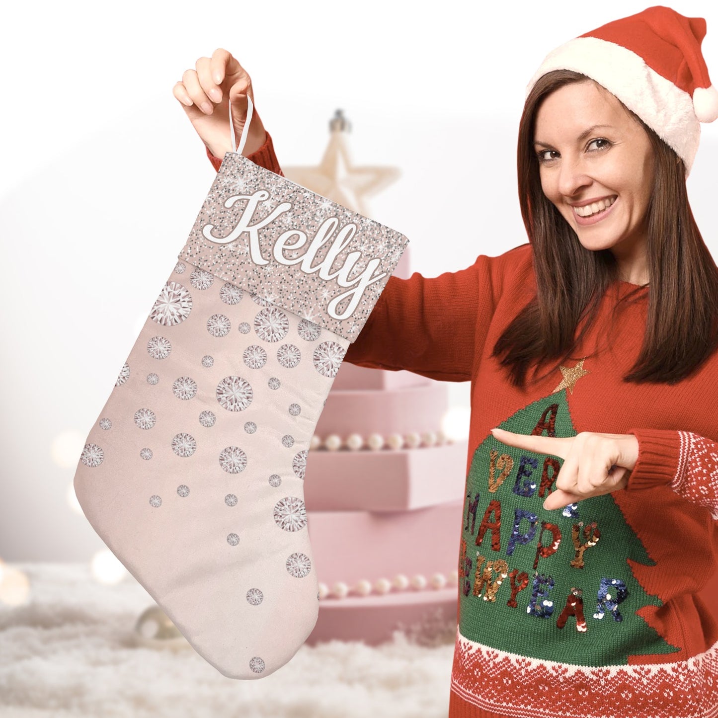 Diamond Christmas Stocking Custom Name Santa Socks Gift