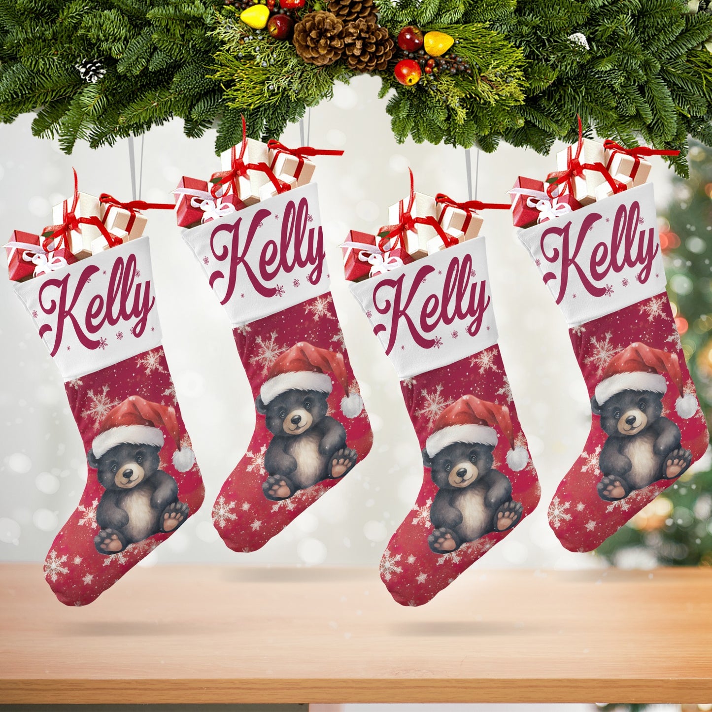 Black Bear Christmas Stocking Custom Name Santa Socks Gift