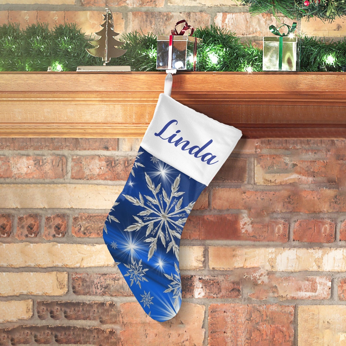 Blue Snowflakes Christmas Stocking Custom Name Christmas Socks Gift
