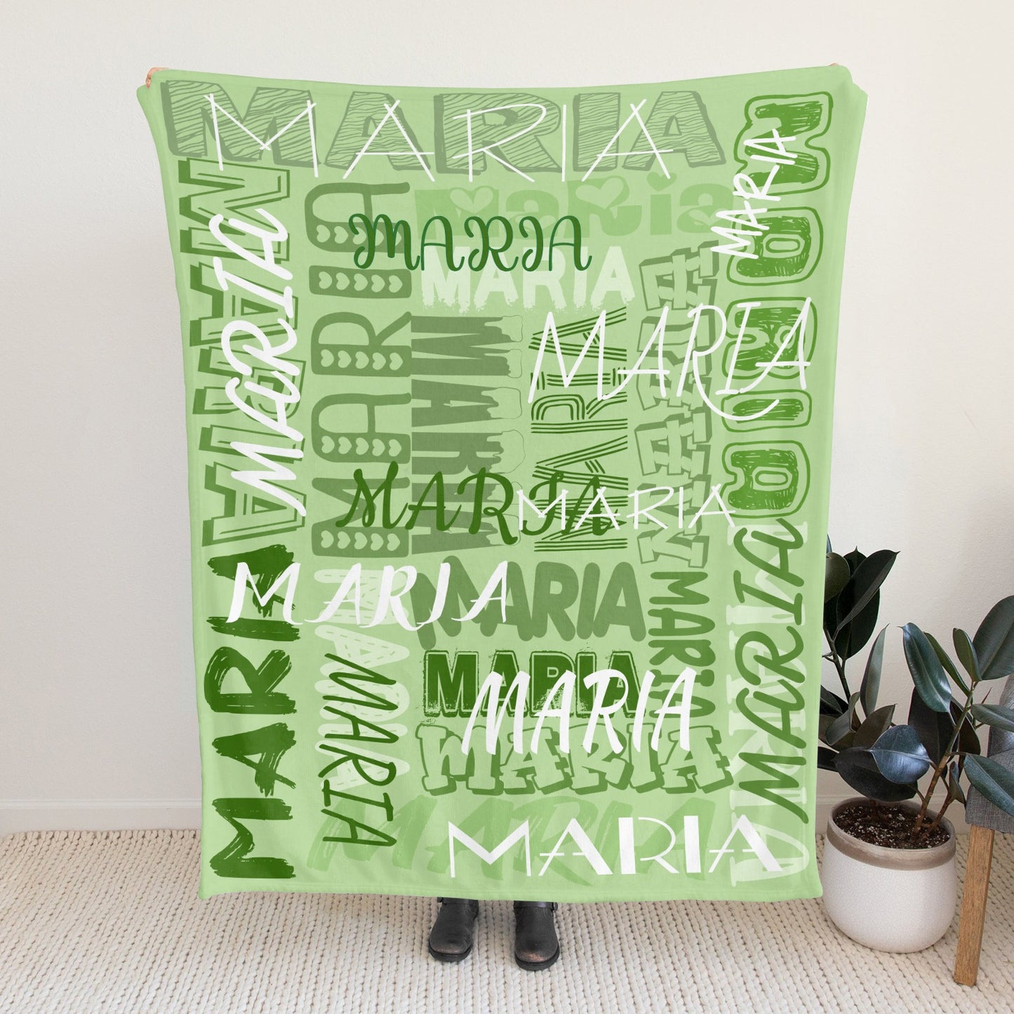 Green Flannel Blanket Name Blanket Personalized Blanket for Adult Kids Flannel Customize Throw Blanket Custom