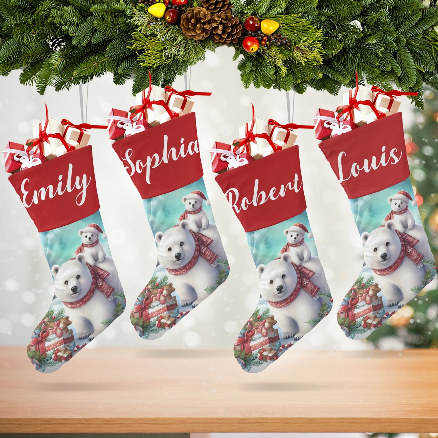 Bear Christmas Stocking Custom Name Christmas Socks Gift