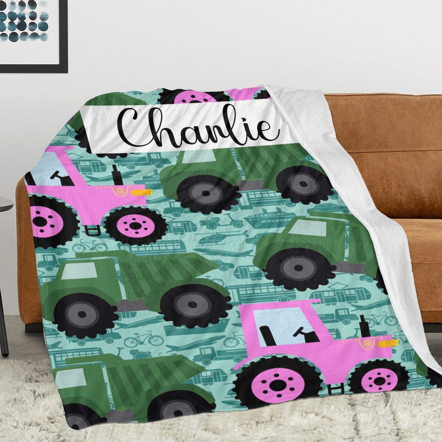 Truck Tractor Flannel Blanket Custom Name Blanket Gift for Men Women