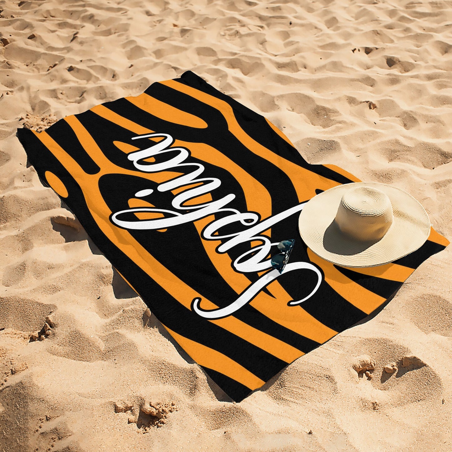 Zebra Print Beach Towel Custom Cotton/Poly Blend Pool Towel - Blue - Personalize with Your Name - Standard Size