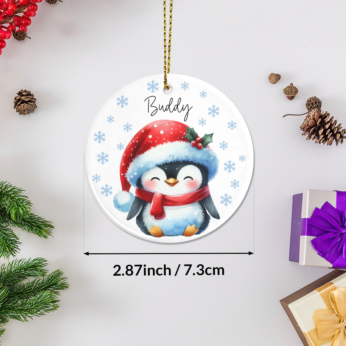 Penguin Christmas Ornaments Custom Name Santa Gift