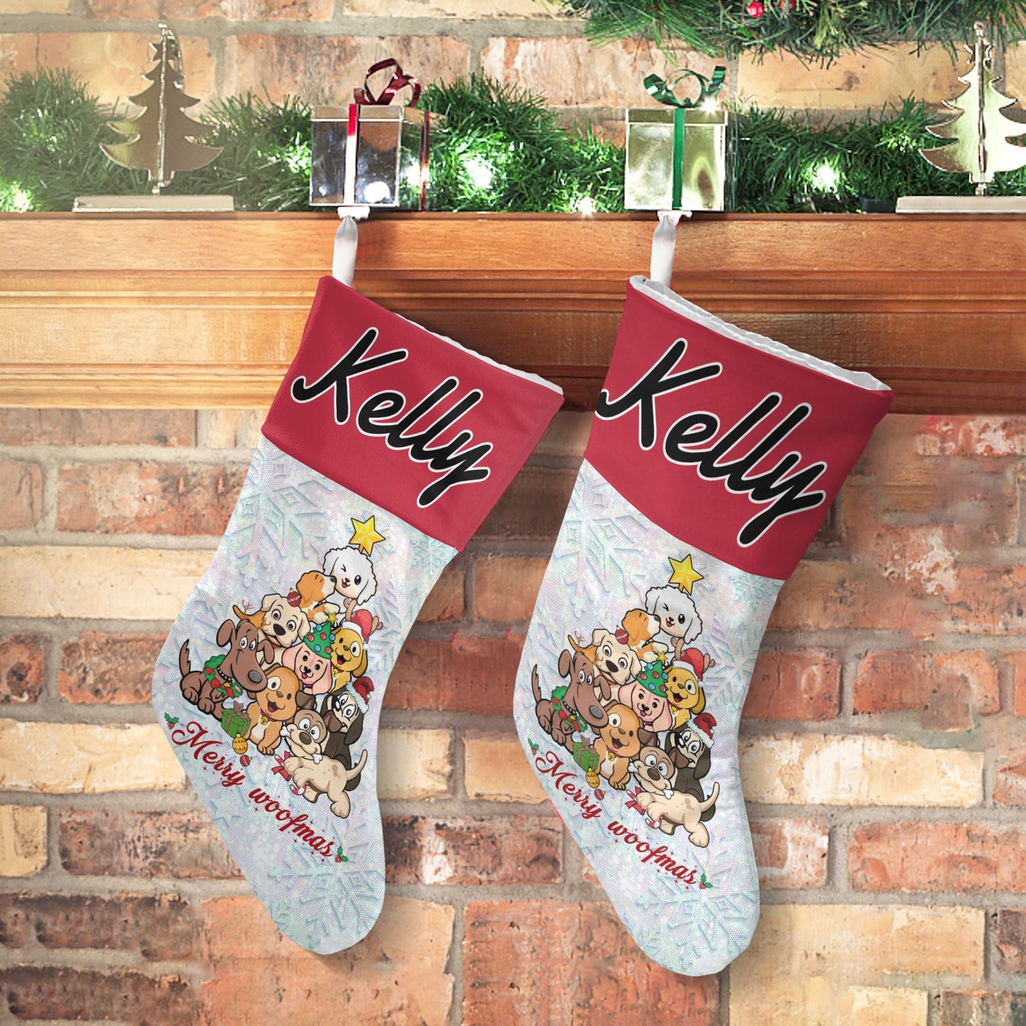 Dogs Christmas Stocking Custom Name Santa Socks Gift