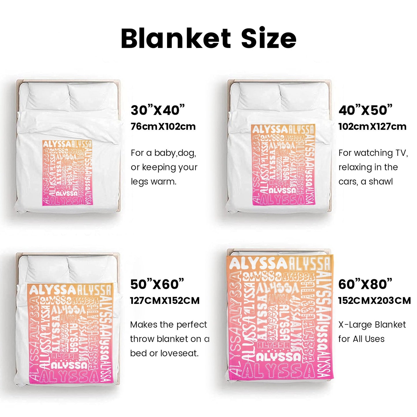 Orange Rose Gradient Flannel Blanket Name Blanket Personalized Blanket for Adult Kids Flannel Customize Throw Blanket Custom