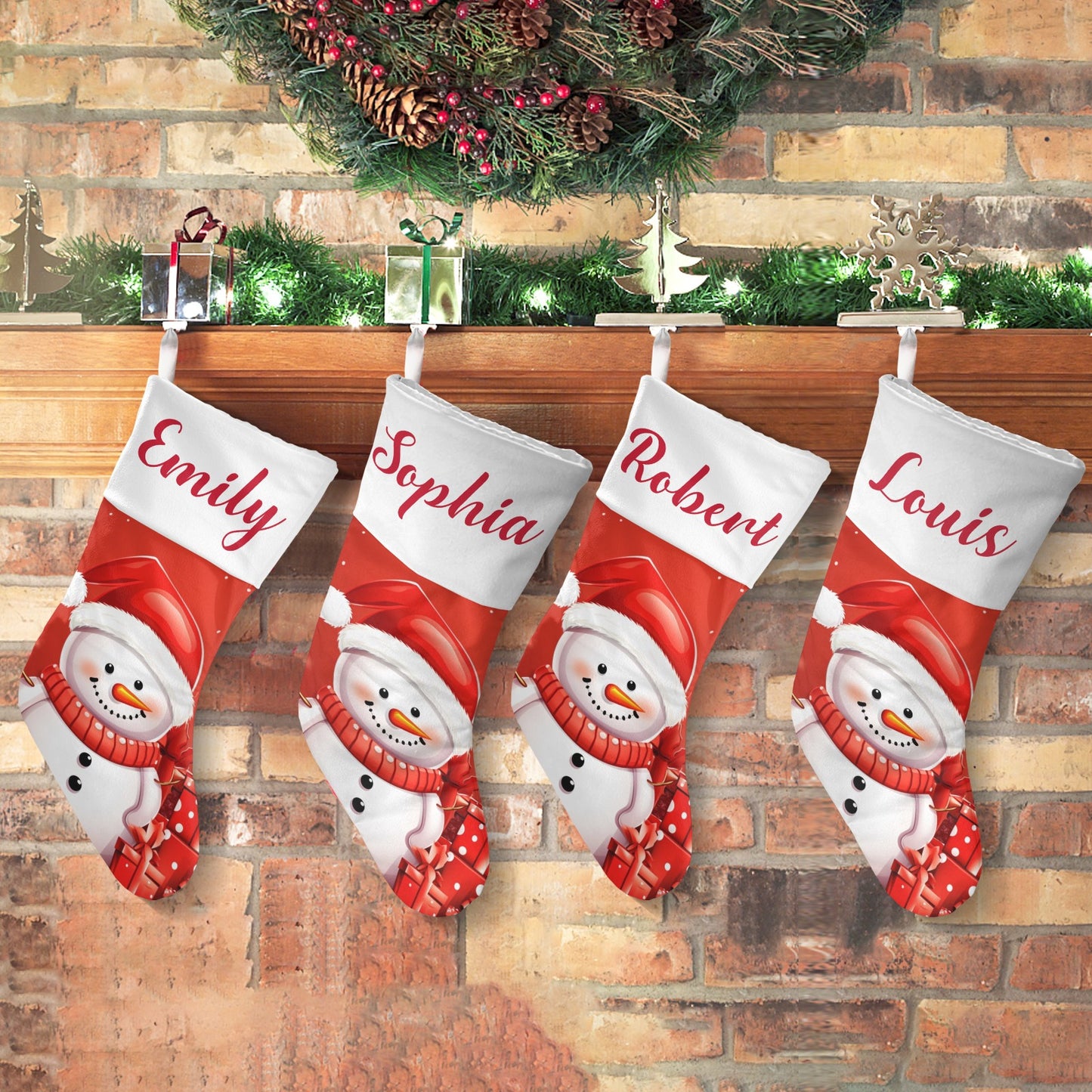 Snowman Red Christmas Stocking Custom Name Christmas Socks Gift