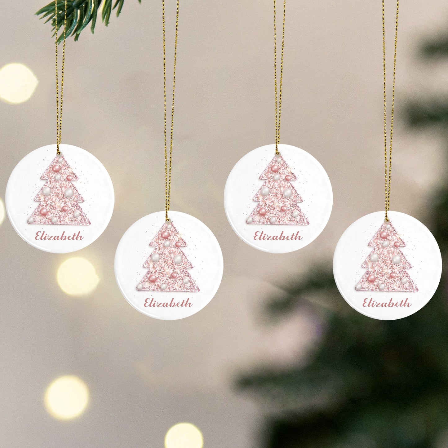 Rose Gold Christmas Tree Christmas Ornaments Custom Name Santa Gift