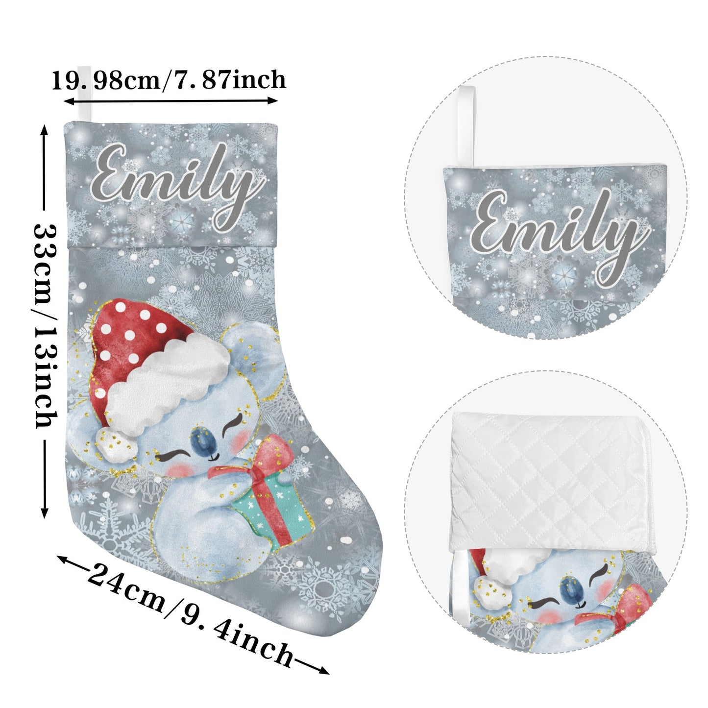 Koala Snowflake Christmas Stocking Custom Name Christmas Socks Gift