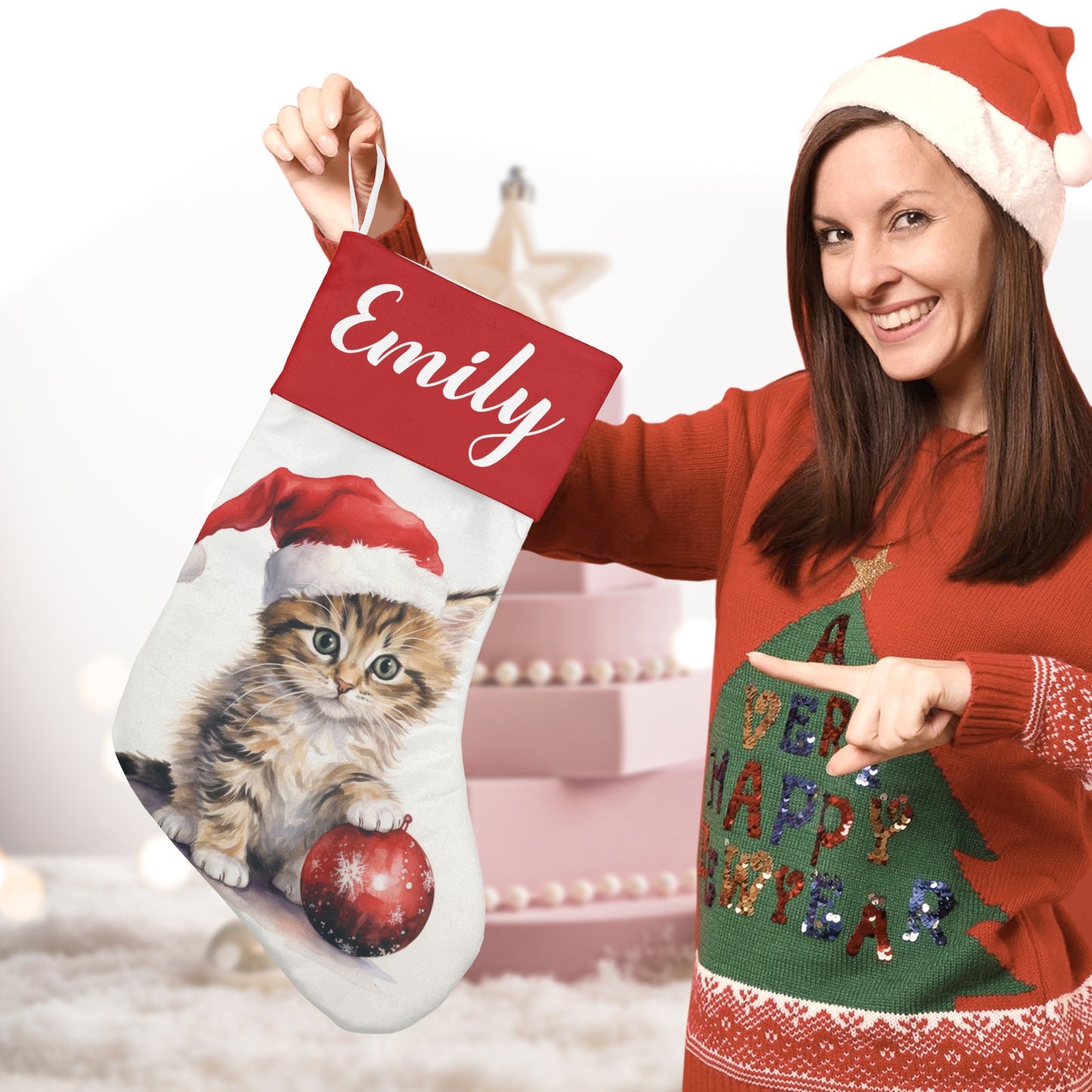 Christmas Cat Christmas Stocking Custom Name Christmas Socks Gift