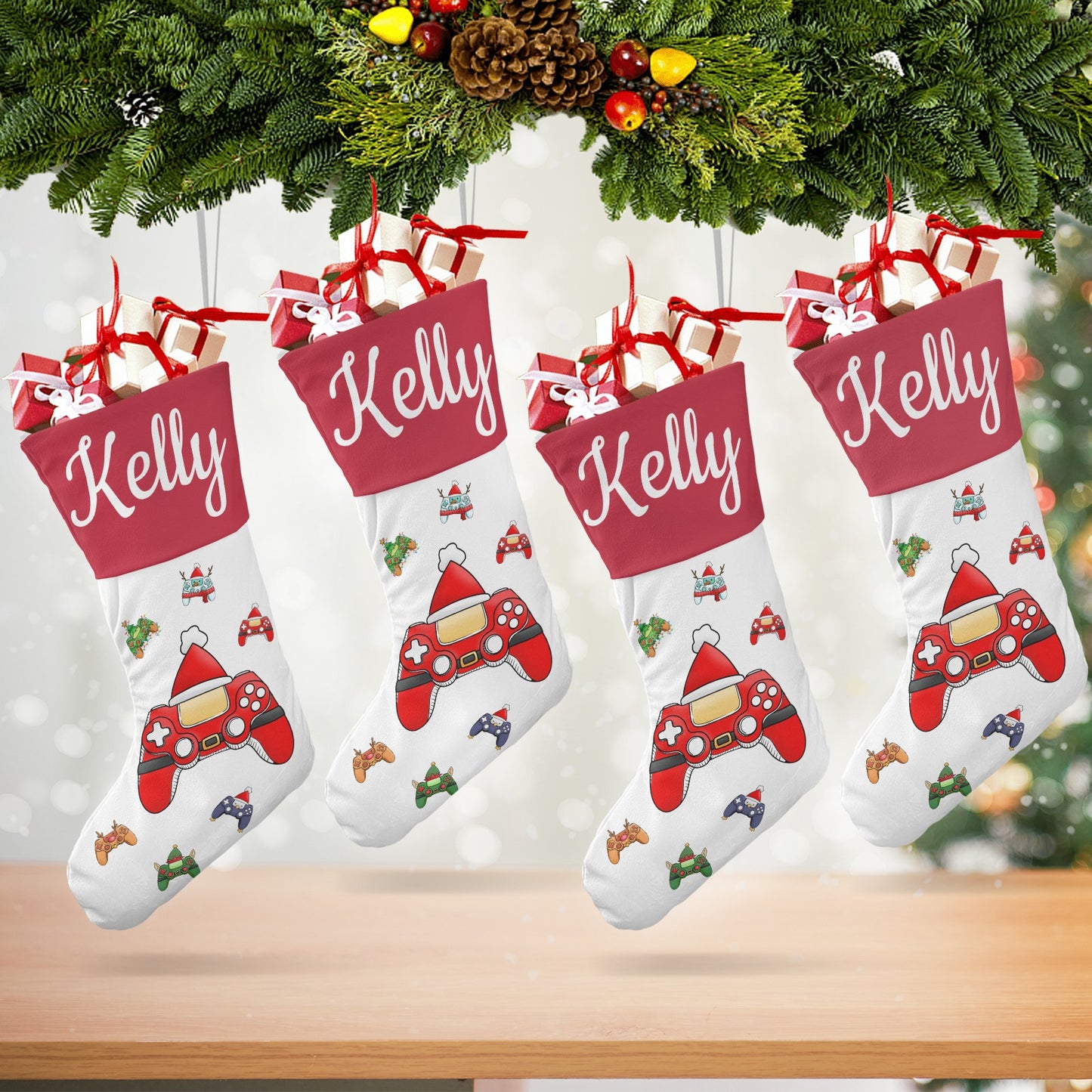 Games Console Christmas Stocking Custom Name Santa Socks Gift