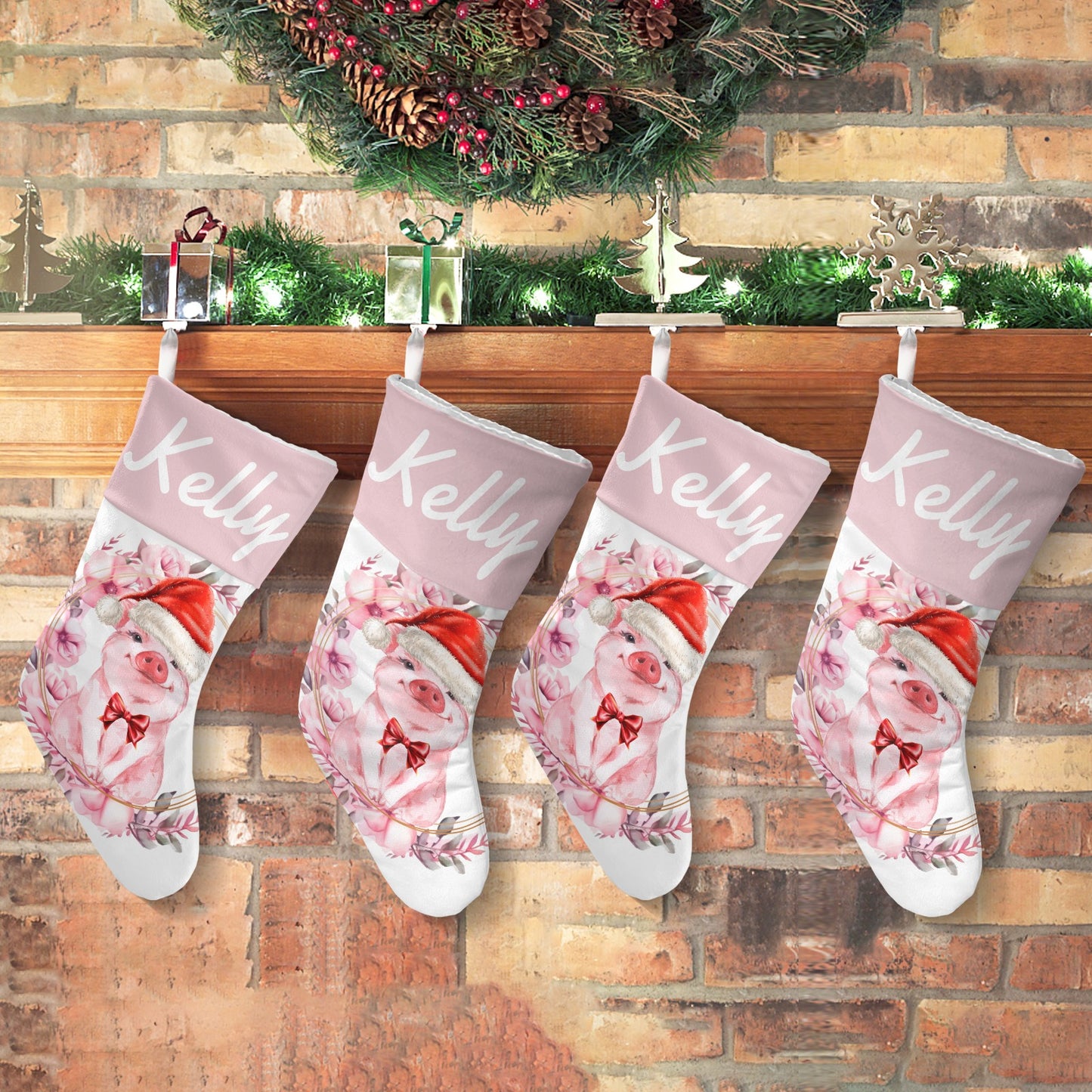 Pig Pink Christmas Stocking Custom Name Santa Socks Gift