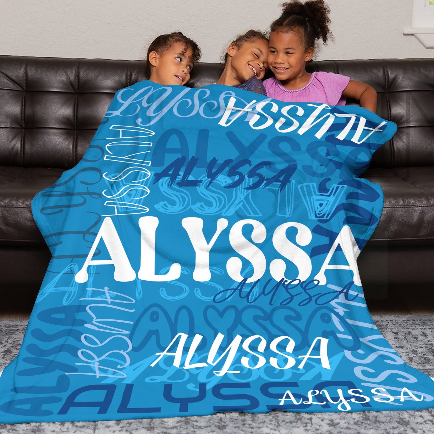 Blue Flannel Blanket Name Blanket Personalized Blanket for Adult Kids Flannel Customize Throw Blanket Custom