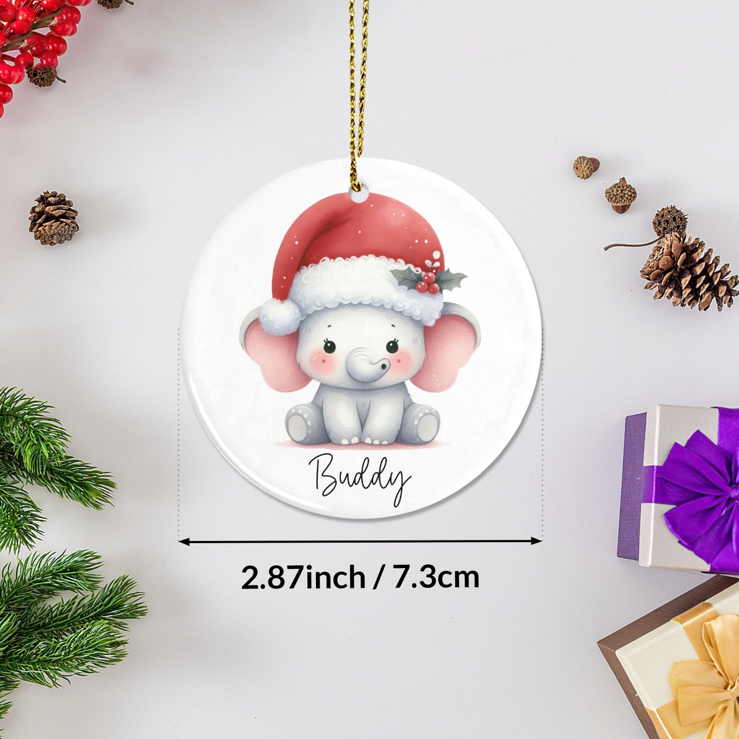 Christmas Elephant Christmas Ornaments Custom Name Santa Gift